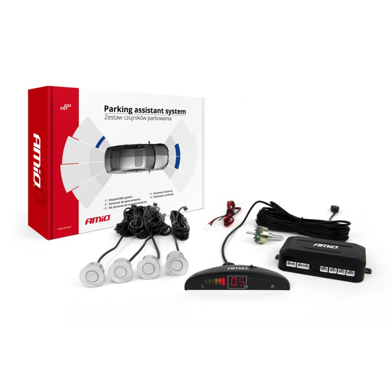 Zestaw czujników parkowania cofania LED 4 sensory srebrne 01564