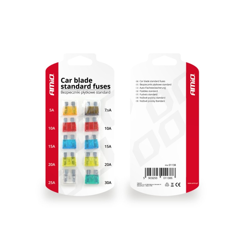 Bezpieczniki samochodowe płytkowe(Standard)-10szt.(blister) 01138