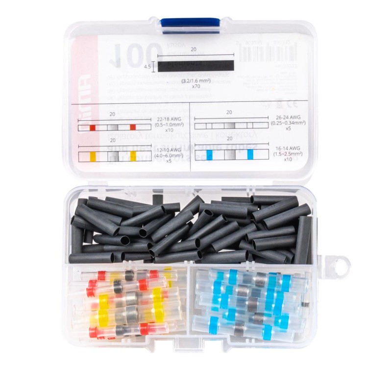 Zestaw konektorów z cyną i izolatorów termokurczliwych mały /Heat shrink solder butt connectors and heat shrinkable tube set in