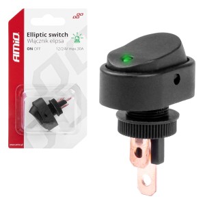 Włącznik elipsa z podświetleniem zielonym blister / elliptic switch with green Light 12/24V max 30A ON/OFF BU10 03087