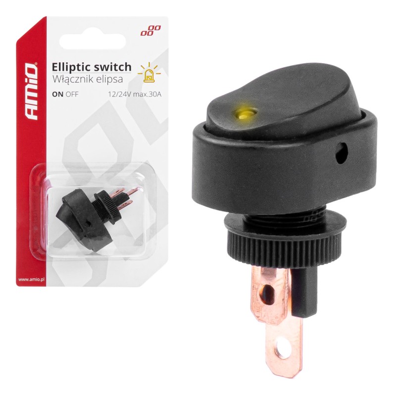 Włącznik elipsa z podświetleniem żółtym blister / elliptic switchwith yellow Light 12/24V max 30A ON/OFF BU11 03088