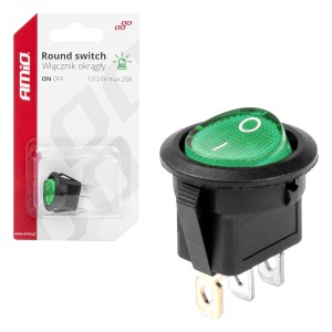 Włącznik okrągły z podświetleniem zielonym blister / Round switch with Green Light 12/24V 20A ON/OFF BU07 03084