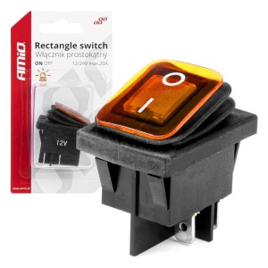 Włącznik prostokątny z podświetleniem żółtym blister / Rectangular switch with Yellow Light 12/24V max 20A ON/OFF BU14 03091