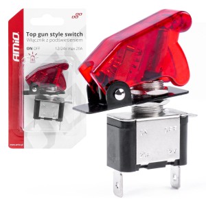 Włącznik z podświetleniem czerwonym blister / Top GUN style Switch with Red Light 12/24V 20A ON/OFF BU18 03095