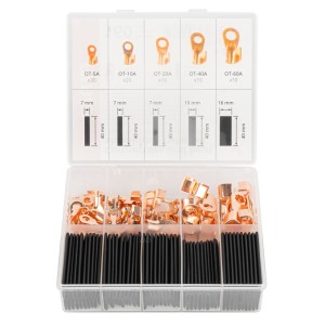 Zestaw konektorów oczkowych miedzianych mały / OT CopperRing terminals with heat shrink tubes set in box 80pcs 03933