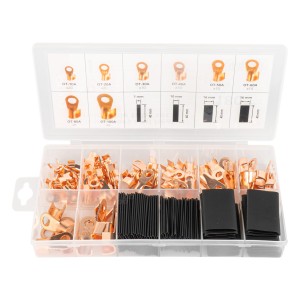 Zestaw konektorów oczkowych miedzianych duży / OT CopperRing terminals with heat shrink tubes set in box 90pcs 03984