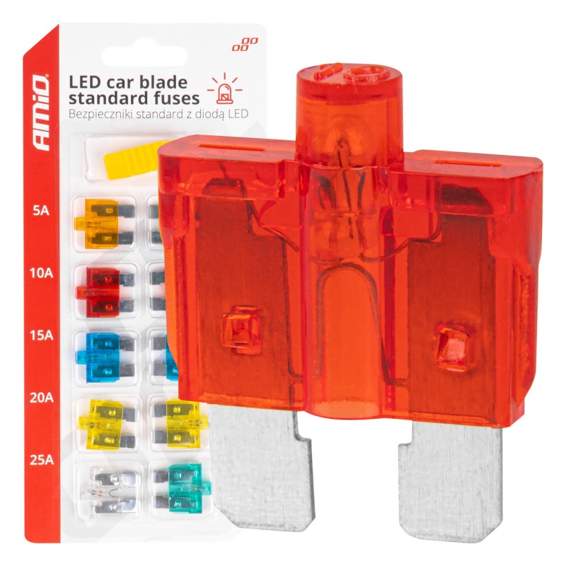 Bezpieczniki samochodowe standard z diodą led 10 szt. 04341