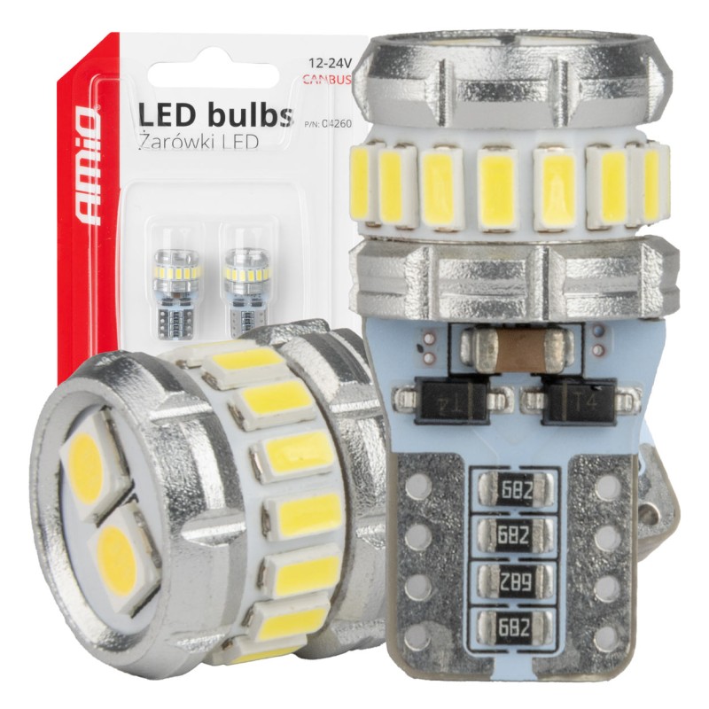 Żarówki LED CANBUS T10 W5W 16SMD 2SMD 3014 3030 White 12V 24V  04260
