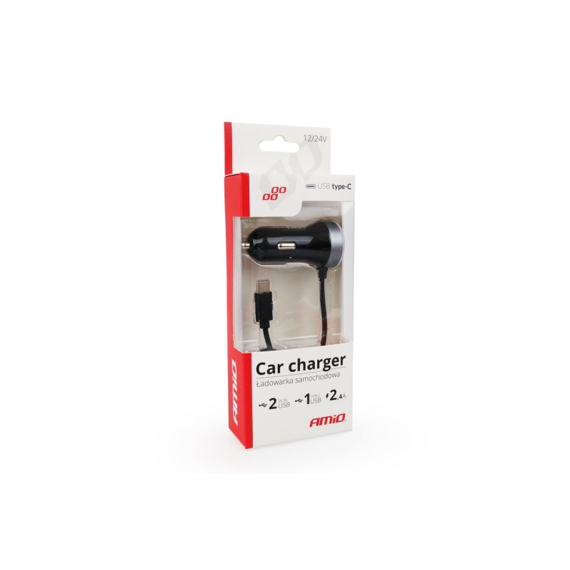 Ładowarka samochodowa / Phone charger 12/24V Micro C + 2x USB 2.4A PCH PRO-3 02058