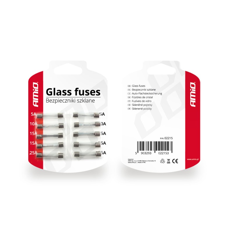 Bezpieczniki samochodowe` szklane / Glass fuse 30 mm 10 pcs blister 02215
