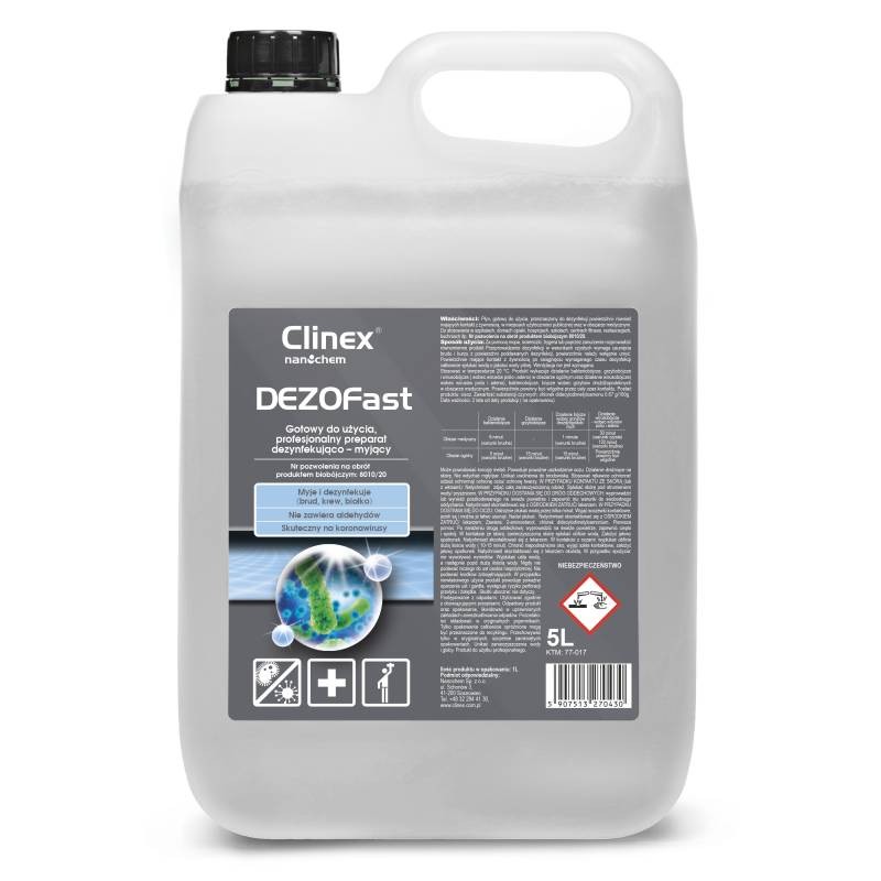 CLINEX DEZOFAST 5L DEZYNFEKUJĄCO-MYJĄCY WIRUSOBÓJCZY` BAKTERIOBÓJCZY 77-017
