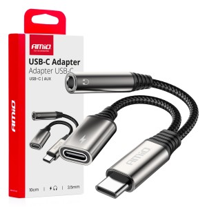 Adpater rozgałęźnik USB-C na USB-C + Mini Jack 3.5mm 10cm  04295